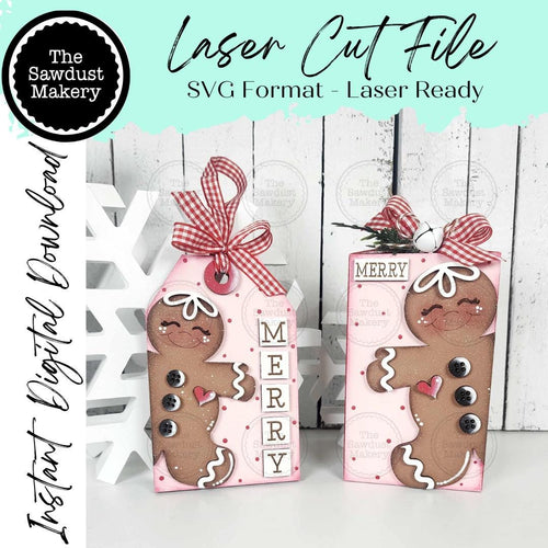 Gingerbread Shelf Sitter and Ornament Gift Card Holder Laser Cut File | Christmas Ornament | Laser SVG File | Christmas Gift | Gift Tag SVG