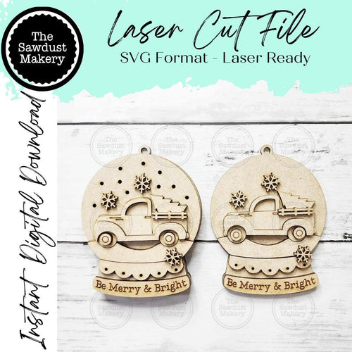 Christmas Truck Lighted Snow Globe Ornament SVG File | Laser Cut File | Fairy Light Ornament svg | Ornament SVG | Winter svg
