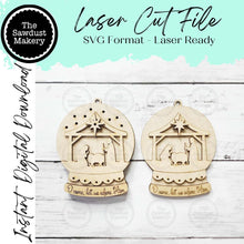 Load image into Gallery viewer, Manger Nativity Lighted Snow Globe Ornament SVG File | Laser Cut File | Fairy Light Ornament svg | Ornament SVG | Winter svg
