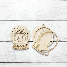 Load image into Gallery viewer, Manger Nativity Lighted Snow Globe Ornament SVG File | Laser Cut File | Fairy Light Ornament svg | Ornament SVG | Winter svg
