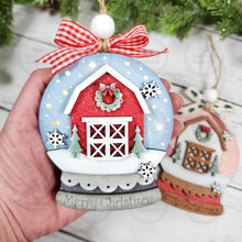 Load image into Gallery viewer, Farmhouse Barn Lighted Snow Globe Ornament SVG File | Laser Cut File | Fairy Light Ornament svg | Ornament SVG | Winter svg
