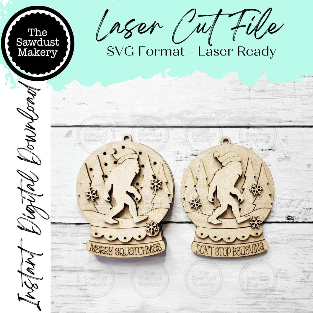 Sasquatch Bigfoot Lighted Snow Globe Ornament SVG File | Laser Cut File | Fairy Light Ornament svg | Ornament SVG | Sasquatch svg