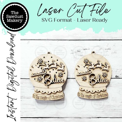 Believe Santa Lighted Snow Globe Ornament SVG File | Laser Cut File | Fairy Light Ornament svg | Ornament SVG | Santa Claus svg