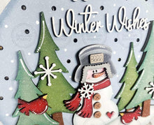 Load image into Gallery viewer, Snowman Warm Wishes Light up Round Door Hanger Sign File SVG | Christmas Laser Cut File | Winter Door Hanger | Snowman Svg | Winter svg

