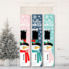 Load image into Gallery viewer, Hello Winter Snowman Porch Leaner SVG File | Laser Cut File | Snowman Porch Leaner | Snowman SVG | Christmas SVG | Snowflake svg
