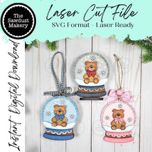 Load image into Gallery viewer, Bear Baby&#39;s First Christmas Lighted Snow Globe Ornament SVG File | Laser Cut File | Fairy Light Ornament svg | Ornament SVG | Bear svg
