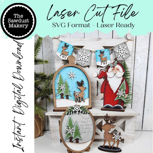 Christmas Eve Decor Set Tiered Tray Display SVG File | Laser Cut File | Santa SVG | Reindeer SVG | Christmas Eve svg | Santa