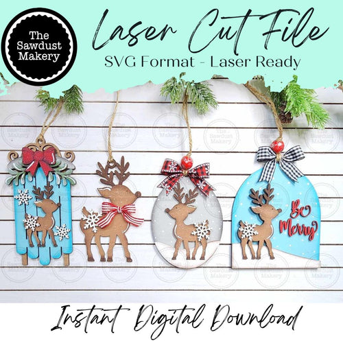 Reindeer Christmas Ornament Bundle SVG File | Laser Cut File | Christmas Ornament SVG | Ornament Bundle SVG | Reindeer Ornament Svg