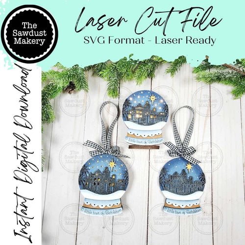 Bethlehem Lighted Snow Globe Ornament SVG File | Laser Cut File | Fairy Light Ornament svg | Ornament SVG | Nativity svg