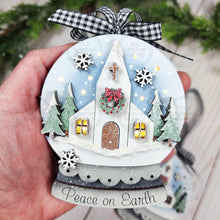Load image into Gallery viewer, Christmas Church Lighted Snow Globe Ornament SVG File | Laser Cut File | Fairy Light Ornament svg | Ornament SVG | Winter svg
