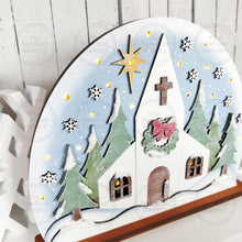 Load image into Gallery viewer, Christmas Church Light up Shelf Sitter Standing Sign File SVG | Christmas Laser Cut File | Winter Mantle decor | Vintage Christmas Svg
