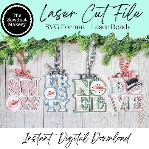 Snowman Word Ornament Bundle Christmas Ornament SVG File | Laser Cut File | Christmas Ornament SVG | Snowman Ornament svg | Snowman SVG