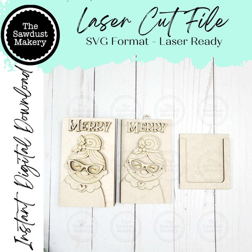 Mrs Claus Shelf Sitter and Ornament Gift Card Holder Laser Cut File | Christmas Ornaments | Laser SVG File | Christmas Gift | Gift Tag SVG