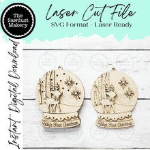 Load image into Gallery viewer, Baby&#39;s First Christmas Deer Lighted Snow Globe Ornament SVG File | Laser Cut File | Fairy Light Ornament svg | Ornament SVG | Winter svg
