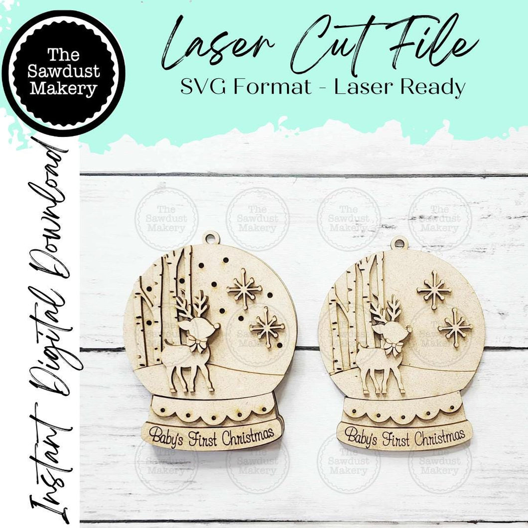 Baby's First Christmas Deer Lighted Snow Globe Ornament SVG File | Laser Cut File | Fairy Light Ornament svg | Ornament SVG | Winter svg