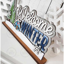 Load image into Gallery viewer, Welcome Winter Shelf Sitter Standing Sign File SVG | Winter Laser Cut File | Winter Mantle decor | Christmas SVG | Winter SVG | Word Art Svg
