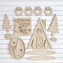 Load image into Gallery viewer, Winter Cabin Decor Set Tiered Tray Display SVG File | Laser Cut File | Chalet Winter Cabin SVG | Alpine Tree SVG | Winter Christmas svg
