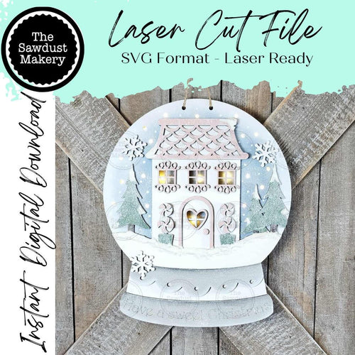 Gingerbread Kisses Snow Globe Light up Door Hanger Sign File SVG | Christmas Laser Cut File | Christmas Door Hanger | Gingerbread SVG