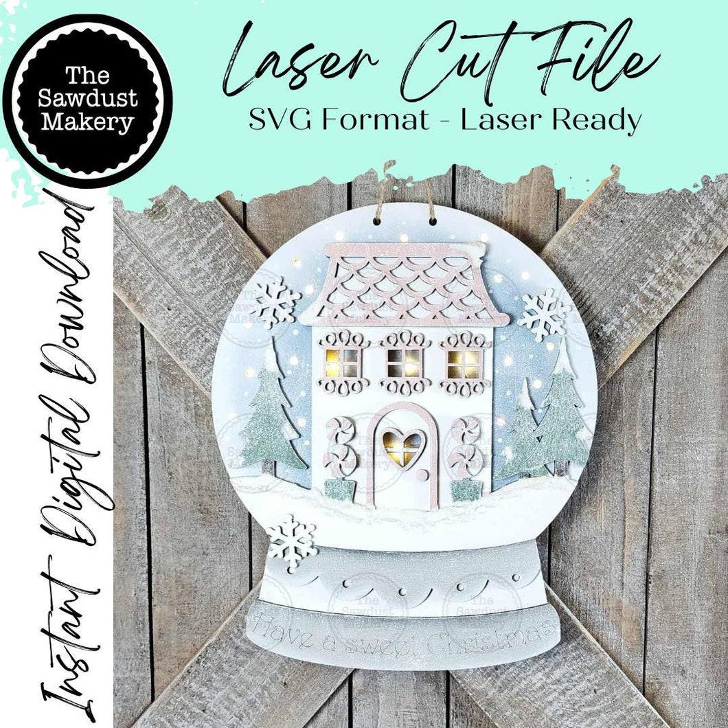 Gingerbread Kisses Snow Globe Light up Door Hanger Sign File SVG | Christmas Laser Cut File | Christmas Door Hanger | Gingerbread SVG