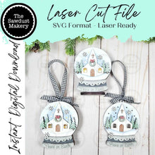 Load image into Gallery viewer, Christmas Church Lighted Snow Globe Ornament SVG File | Laser Cut File | Fairy Light Ornament svg | Ornament SVG | Winter svg
