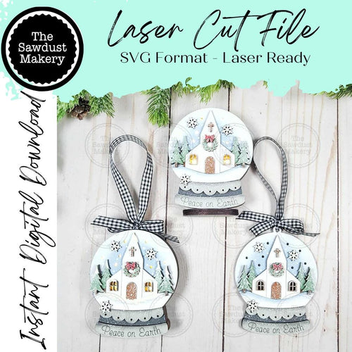 Christmas Church Lighted Snow Globe Ornament SVG File | Laser Cut File | Fairy Light Ornament svg | Ornament SVG | Winter svg