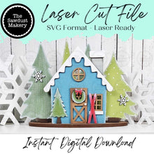 Load image into Gallery viewer, Winter Cabin Mantle Votive Shelf Sitters SVG File | Laser Cut File | Winter SVG | Christmas laser File | Votive Holder | Cozy Winter SVG
