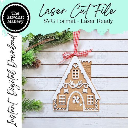 Gingerbread House Christmas Ornament SVG File | Laser Cut File | Christmas Ornament SVG | Ornament SVG | Reindeer Laser Svg