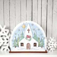 Load image into Gallery viewer, Christmas Church Light up Shelf Sitter Standing Sign File SVG | Christmas Laser Cut File | Winter Mantle decor | Vintage Christmas Svg
