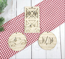 Load image into Gallery viewer, Joy Barn Door Christmas Truck Scrap Buster Ornament SVG | Round Shiplap | Barn Door Ornament | wood digital cut file | Farmhouse
