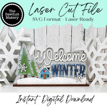 Load image into Gallery viewer, Welcome Winter Shelf Sitter Standing Sign File SVG | Winter Laser Cut File | Winter Mantle decor | Christmas SVG | Winter SVG | Word Art Svg
