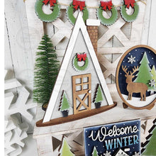 Load image into Gallery viewer, Winter Cabin Decor Set Tiered Tray Display SVG File | Laser Cut File | Chalet Winter Cabin SVG | Alpine Tree SVG | Winter Christmas svg
