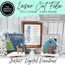 Load image into Gallery viewer, Oh Deer Christmas Trio Sign Bundle Laser Cut File | Interchangeable Frame | Christmas Sign Inserts | 5" x 6.25" signs | Reindeer SVG
