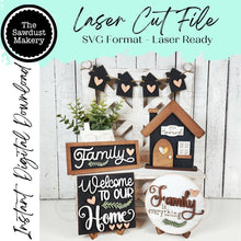 Load image into Gallery viewer, Family Home Decor Set SVG File | Laser Cut File | Home SVG Home Sweet Home Laser File | Farmhouse SVG | Home Votive Holder svg
