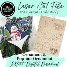 Load image into Gallery viewer, Snowman Melt Your Heart Ornament &amp; Pop Out Ornament Bundle SVG File | Laser Cut File | Pop-Out Christmas Ornament SVG | Snowman Laser Svg
