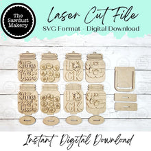 Load image into Gallery viewer, Valentine St Patrick Mason Jar Basket Tag | Seasonal Shelf Sitter | Gift Card Holder SVG File | Laser Cut File | Ornament SVG | Mason Jar
