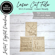 Load image into Gallery viewer, Lucky Irish St. Patrick Trio Sign Bundle Laser Cut File | Interchangeable Frame | Lucky Sign Inserts | 5" x 6.25" signs | Irish svg

