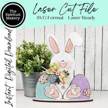 Load image into Gallery viewer, Prim Bunny Easter Shelf Sitter SVG File | Laser Cut File | Easter | Prim Bunny SVG | Easter Egg | Standing Easter Decor | Bunny SVG
