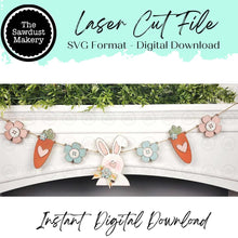 Load image into Gallery viewer, Prim Easter Bunny Carrot Banner SVG File | Laser Cut File | Easter Bunny Banner | Easter Mantle Decor | Farmhouse Rustic Prim Easter
