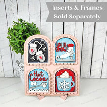 Load image into Gallery viewer, Mini Arch Quad Window Interchangeable Frame Sign Holder | Mini Arch Boho Frame | Scallop Arched Frame Laser Cut File
