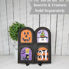 Load image into Gallery viewer, Mini Arch Quad Window Interchangeable Frame Sign Holder | Mini Arch Boho Frame | Scallop Arched Frame Laser Cut File
