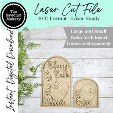 Load image into Gallery viewer, Interchangeable Large &amp; Small Arched Boho Sign Insert | Easter Egg Arch Sign Set | Laser File | Boho Signs | Seasonal Interchangeable SVG

