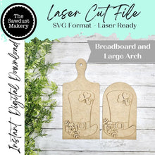 Load image into Gallery viewer, St. Patrick Leprechaun Hat Breadboard and Large Arched Boho Sign Insert | St. Patrick Decor | SVG Laser File | Boho Signs | Farmhouse Decor
