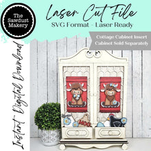 Load image into Gallery viewer, Add-on Highland Cows Cottage Cabinet Insert SVG | Laser Cut File | Cottage Cabinet Shelf Sitter | Seasonal Insert | Interchangeable Decor
