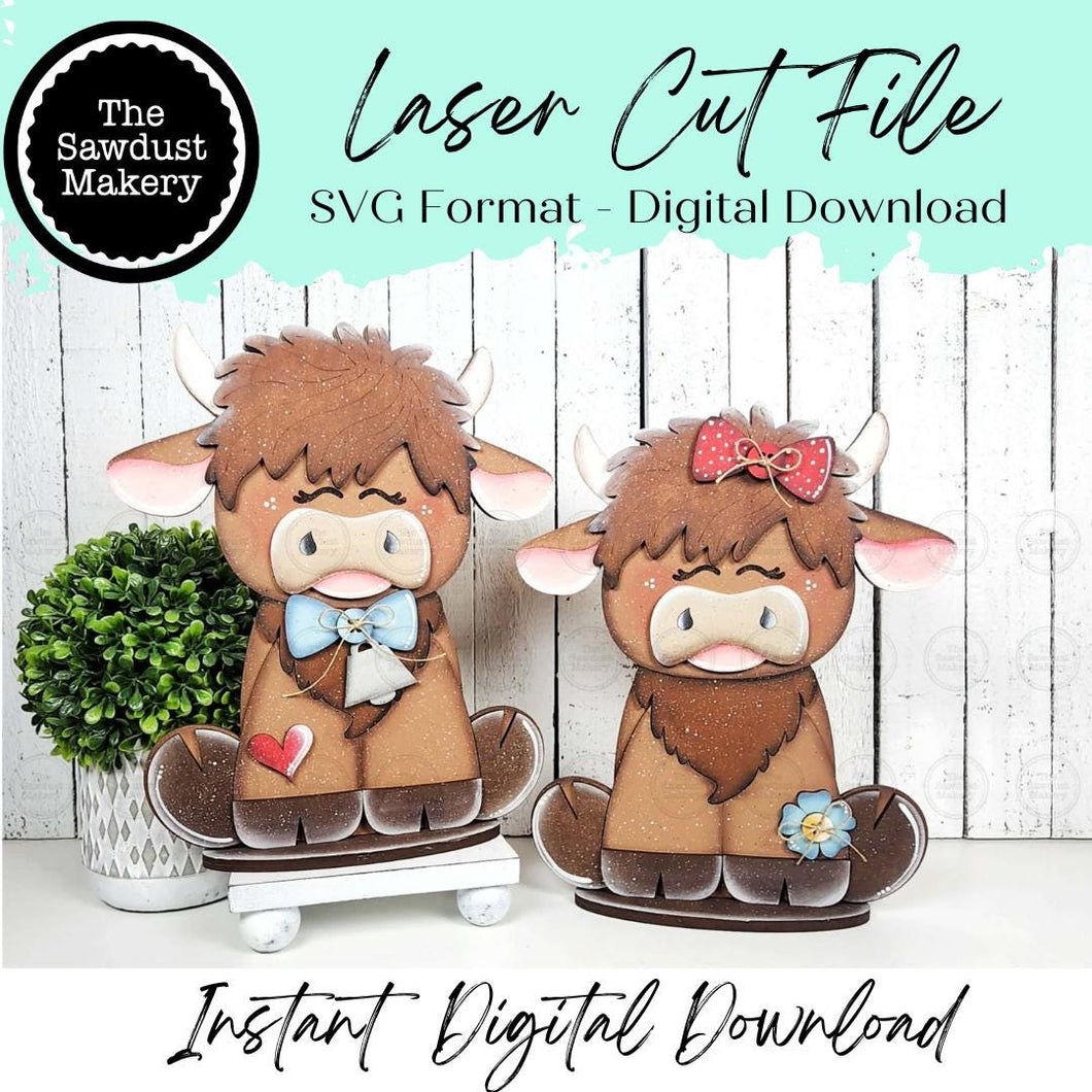 Highland Cow Shelf Sitter SVG | Laser Cut File | Farmhouse Cow Decor ...
