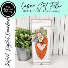 Load image into Gallery viewer, Prim Carrot Table Top Pallet Leaner SVG File | Laser Cut File | Easter SVG File | Carrot Pallet SVG | Spring laser cut file | Prim Decor
