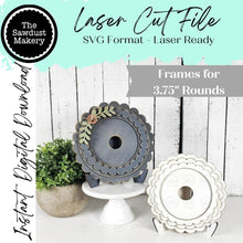 Load image into Gallery viewer, Interchangeable Decorative Scallop and Bead Frame Bundle SVG | Laser Cut File | 3.75" Round Sign Insert Frame | Seasonal Interchangeable
