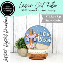 Load image into Gallery viewer, He is Risen Snow Globe Light up Shelf Sitter | Standing Sign File SVG | Laser Cut File | Easter Mantle decor | Religious Easter Svg
