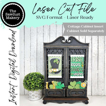 Load image into Gallery viewer, Add-on St. Patrick Cottage Cabinet Insert SVG | Laser Cut File | Cottage Cabinet Shelf Sitter | Seasonal Insert | Interchangeable Decor
