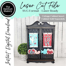 Load image into Gallery viewer, Add-on Valentine Cottage Cabinet Insert SVG | Laser Cut File | Cottage Cabinet Shelf Sitter | Seasonal Insert | Interchangeable Decor
