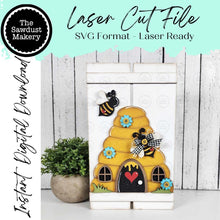 Load image into Gallery viewer, Beehive Table Top Pallet Leaner SVG File | Laser Cut File |Honey Beehive SVG File | Beehive Pallet svg | Spring SVG
